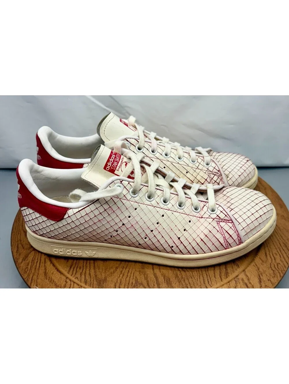 adidas Stan Smith Sliced Leather  White with Red Size  11 Nice Hard to Find